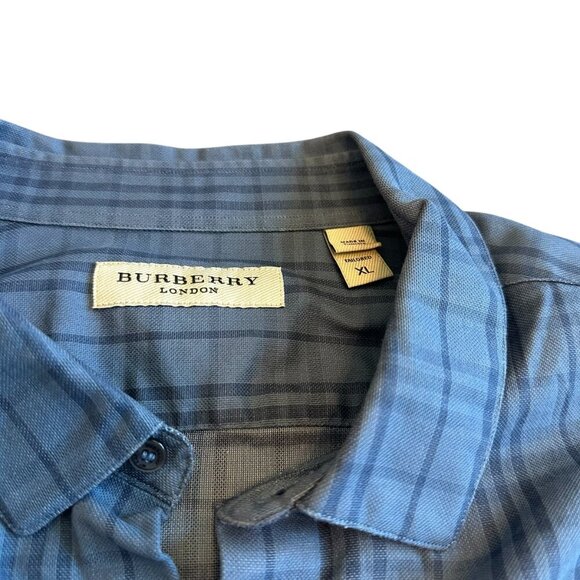 Burberry London Blue on Blue Plaid Button Down Shirt Top Size XL Tailored Men's - Picture 6 of 14